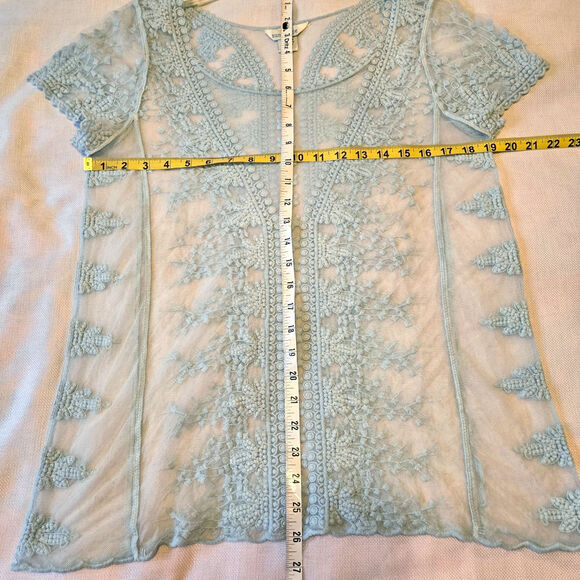 Sz Med SUNDANCE Light Blue Embroidered Mesh Blouse - Picture 7 of 7